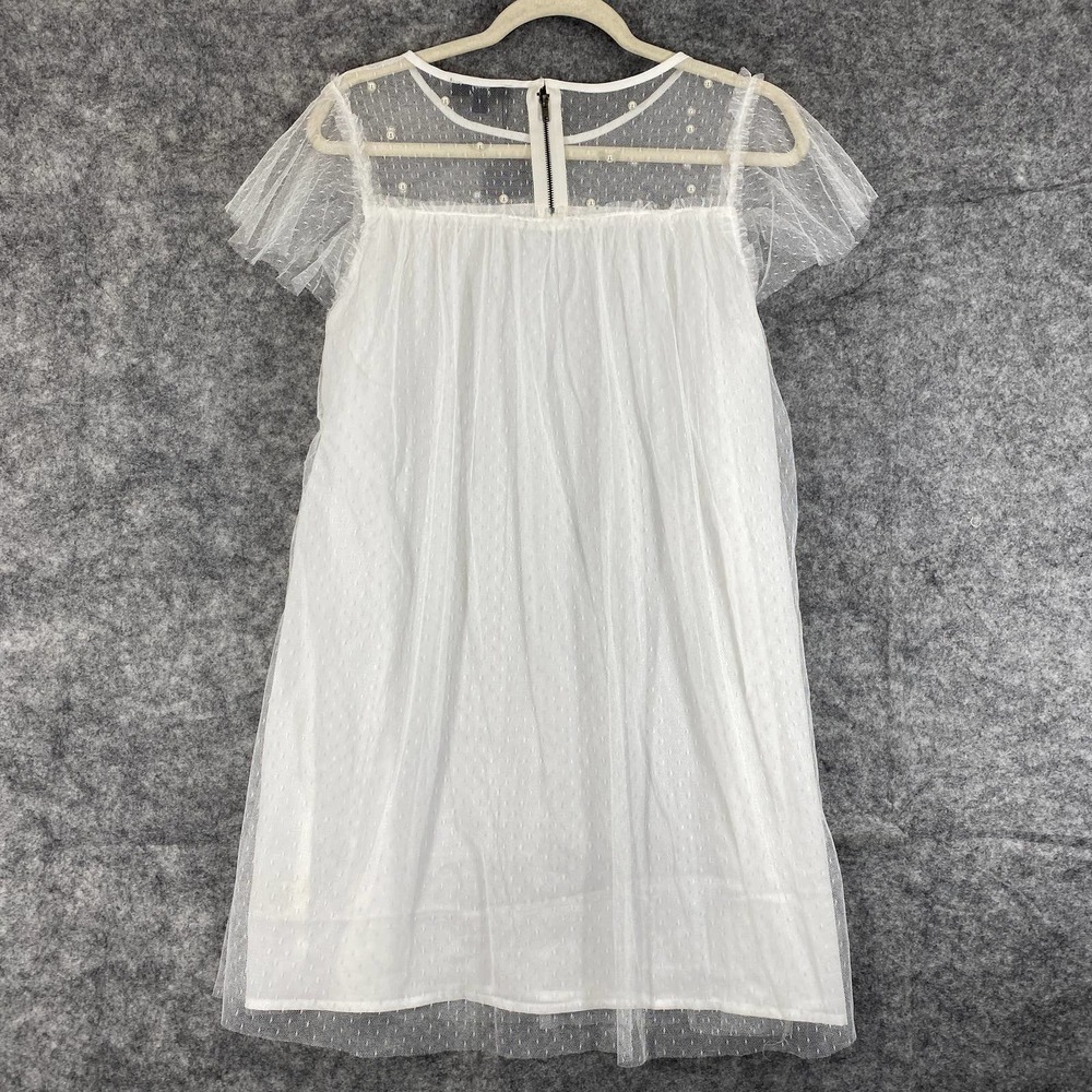 NWT Very J Dress Small White Embellished Mesh Babydoll Mini Short Sleeve A-Line - Picture 3 of 10